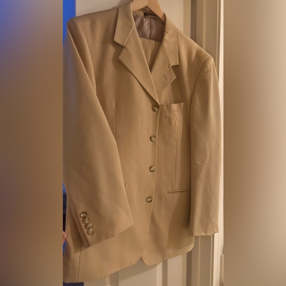 . MARCO BIELLA MENS Tan 100% WOOL 2 PIECE SUIT Sz 39R 33W X 30L.